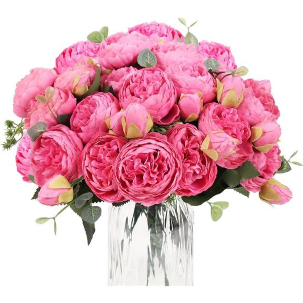 Artificial Peony Flower Silk Peonies Bouquet 4Bundles Fake Flowers Bulk(RedRose)